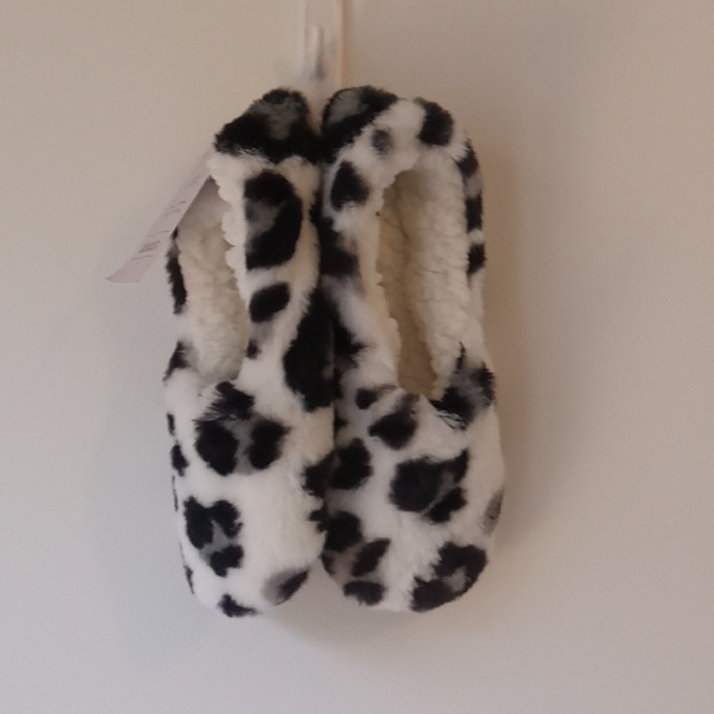 Soft Animal Print Faux Fur Slippers Black & White Auden
